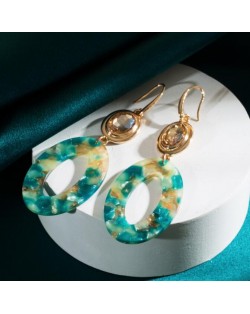 Resin Oval Hoop Design Wholesale Costume Dangle Earrings - Green