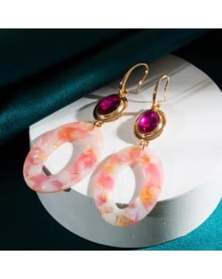 Resin Oval Hoop Design Wholesale Costume Dangle Earrings - Pink