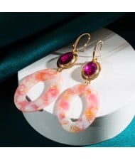 Resin Oval Hoop Design Wholesale Costume Dangle Earrings - Pink