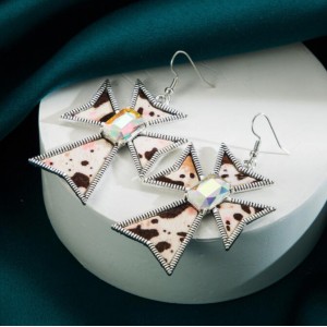 Vintage Creative Design Glass Drill Decorated Cross Wholesale Fashion Dangle Earrings - Leopard White