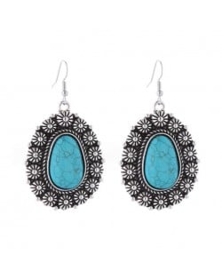 Turquoise Inlaid Vintage Floral Design Dangle Waterdrop Wholesale Fashion Earrings