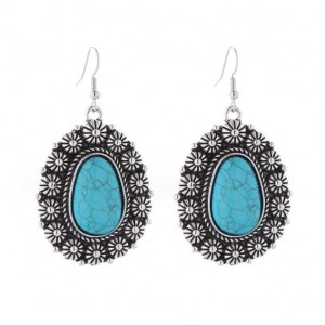 Turquoise Inlaid Vintage Floral Design Dangle Waterdrop Wholesale Fashion Earrings