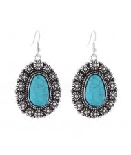 Turquoise Inlaid Vintage Floral Design Dangle Waterdrop Wholesale Fashion Earrings