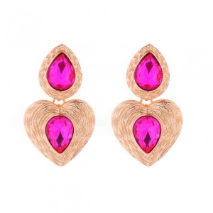 Glass Drill Embellished Vintage Heart French Design Wholesale Fashion Earrings - Rose