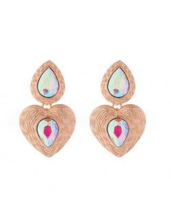 Glass Drill Embellished Vintage Heart French Design Wholesale Fashion Earrings - Luminous White