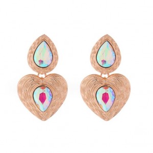 Glass Drill Embellished Vintage Heart French Design Wholesale Fashion Earrings - Luminous White