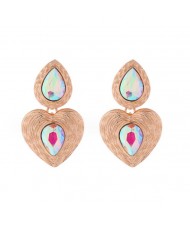 Glass Drill Embellished Vintage Heart French Design Wholesale Fashion Earrings - Luminous White