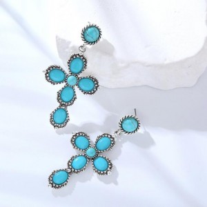 Bohemian Fashion Turquoise Dangle Cross Design Wholesale Costume Earrings