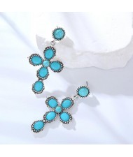 Bohemian Fashion Turquoise Dangle Cross Design Wholesale Costume Earrings