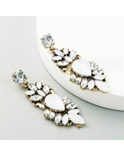 Bold Folk Fashion Rhinestone Floral Design Wholesale Dangle Earrings - White