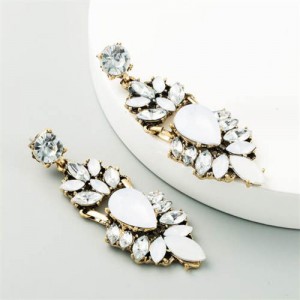 Bold Folk Fashion Rhinestone Floral Design Wholesale Dangle Earrings - White