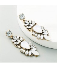 Bold Folk Fashion Rhinestone Floral Design Wholesale Dangle Earrings - White