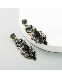 Bold Folk Fashion Rhinestone Floral Design Wholesale Dangle Earrings - Black