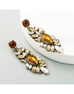 Bold Folk Fashion Rhinestone Floral Design Wholesale Dangle Earrings - Champagne