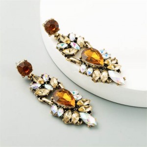Bold Folk Fashion Rhinestone Floral Design Wholesale Dangle Earrings - Champagne