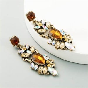 Bold Folk Fashion Rhinestone Floral Design Wholesale Dangle Earrings - Champagne