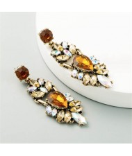 Bold Folk Fashion Rhinestone Floral Design Wholesale Dangle Earrings - Champagne