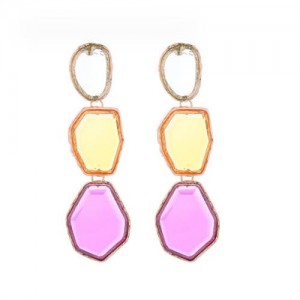 Irregular Geometric Resin Gem Combo Dangle Design Wholesale Party Fashion Earrings - Multicolor