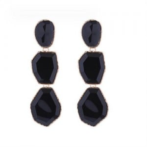 Irregular Geometric Resin Gem Combo Dangle Design Wholesale Party Fashion Earrings - Black