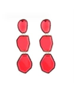 Irregular Geometric Resin Gem Combo Dangle Design Wholesale Party Fashion Earrings - Red