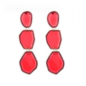 Irregular Geometric Resin Gem Combo Dangle Design Wholesale Party Fashion Earrings - Red