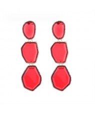 Irregular Geometric Resin Gem Combo Dangle Design Wholesale Party Fashion Earrings - Red