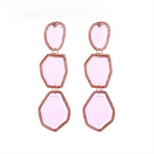 Irregular Geometric Resin Gem Combo Dangle Design Wholesale Party Fashion Earrings - Pink