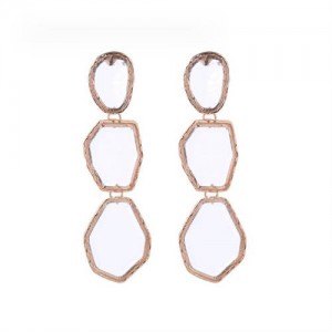 Irregular Geometric Resin Gem Combo Dangle Design Wholesale Party Fashion Earrings - White