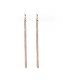 Rhinestone Embellished Long Tassel Design Wholesale Fashion Earrings - Golden