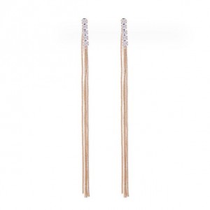 Rhinestone Embellished Long Tassel Design Wholesale Fashion Earrings - Golden