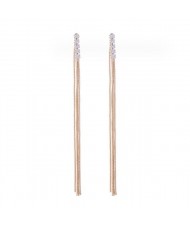 Rhinestone Embellished Long Tassel Design Wholesale Fashion Earrings - Golden