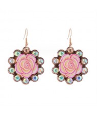 Rhinestone and Resin Flower Design Wholesale Dangle Fashion Earrings