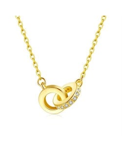 Fine Jewelry Hip-hop Style Golden Color Dual-ring Design Pendant Women 925 Sterling Silver Necklace