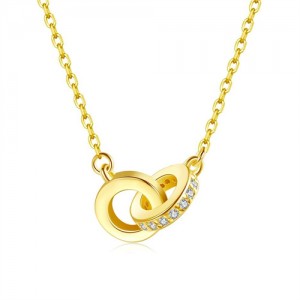 Fine Jewelry Hip-hop Style Golden Color Dual-ring Design Pendant Women 925 Sterling Silver Necklace