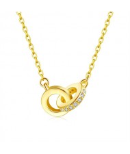 Fine Jewelry Hip-hop Style Golden Color Dual-ring Design Pendant Women 925 Sterling Silver Necklace