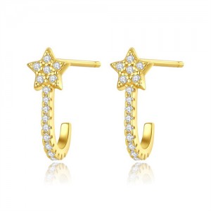 Fine Jewelry Bling Cubic Zirconia Star Design Fashion Wholesale 925 Sterling Silver Earrings - Golden