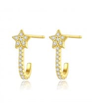 Fine Jewelry Bling Cubic Zirconia Star Design Fashion Wholesale 925 Sterling Silver Earrings - Golden