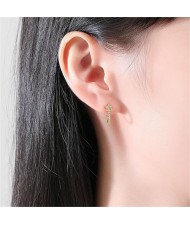 Fine Jewelry Bling Cubic Zirconia Star Design Fashion Wholesale 925 Sterling Silver Earrings - Golden