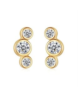 Fine Jewelry Cubic Zirconia Simple Ear Studs Fahion Wholesale 925 Sterling Silver Earrings - Golden