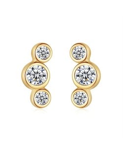 Fine Jewelry Cubic Zirconia Simple Ear Studs Fahion Wholesale 925 Sterling Silver Earrings - Golden