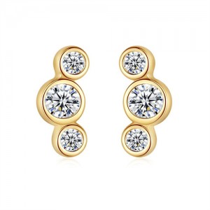 Fine Jewelry Cubic Zirconia Simple Ear Studs Fahion Wholesale 925 Sterling Silver Earrings - Golden