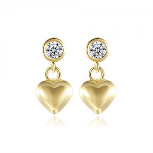 Fine Jewelry Cubic Zirconia Peach Heart Dangle Style Fahion Wholesale 925 Sterling Silver Earrings - Golden