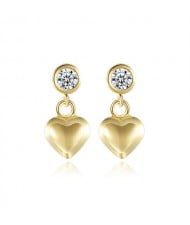 Fine Jewelry Cubic Zirconia Peach Heart Dangle Style Fahion Wholesale 925 Sterling Silver Earrings - Golden
