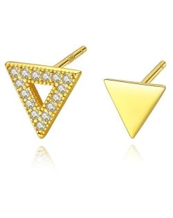 Fine Jewelry Cubic Zirconia Fahion Business Style Triangle Wholesale 925 Sterling Silver Mini Ear Studs - Golden