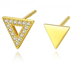 Fine Jewelry Cubic Zirconia Fahion Business Style Triangle Wholesale 925 Sterling Silver Mini Ear Studs - Golden