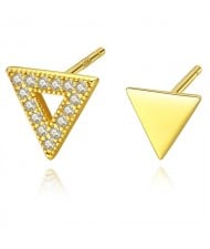 Fine Jewelry Cubic Zirconia Fahion Business Style Triangle Wholesale 925 Sterling Silver Mini Ear Studs - Golden