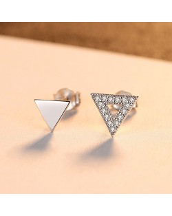 Fine Jewelry Cubic Zirconia Fahion Business Style Triangle Wholesale 925 Sterling Silver Mini Ear Studs - Silver
