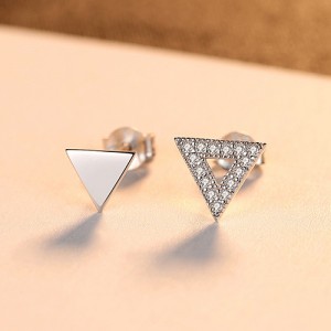 Fine Jewelry Cubic Zirconia Fahion Business Style Triangle Wholesale 925 Sterling Silver Mini Ear Studs - Silver