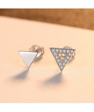 Fine Jewelry Cubic Zirconia Fahion Business Style Triangle Wholesale 925 Sterling Silver Mini Ear Studs - Silver