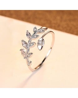 925 Sterling Silver Jewelry Korean Fashion Olive Branch Leaf Open-end Design Wholesale Women Ring - Silver